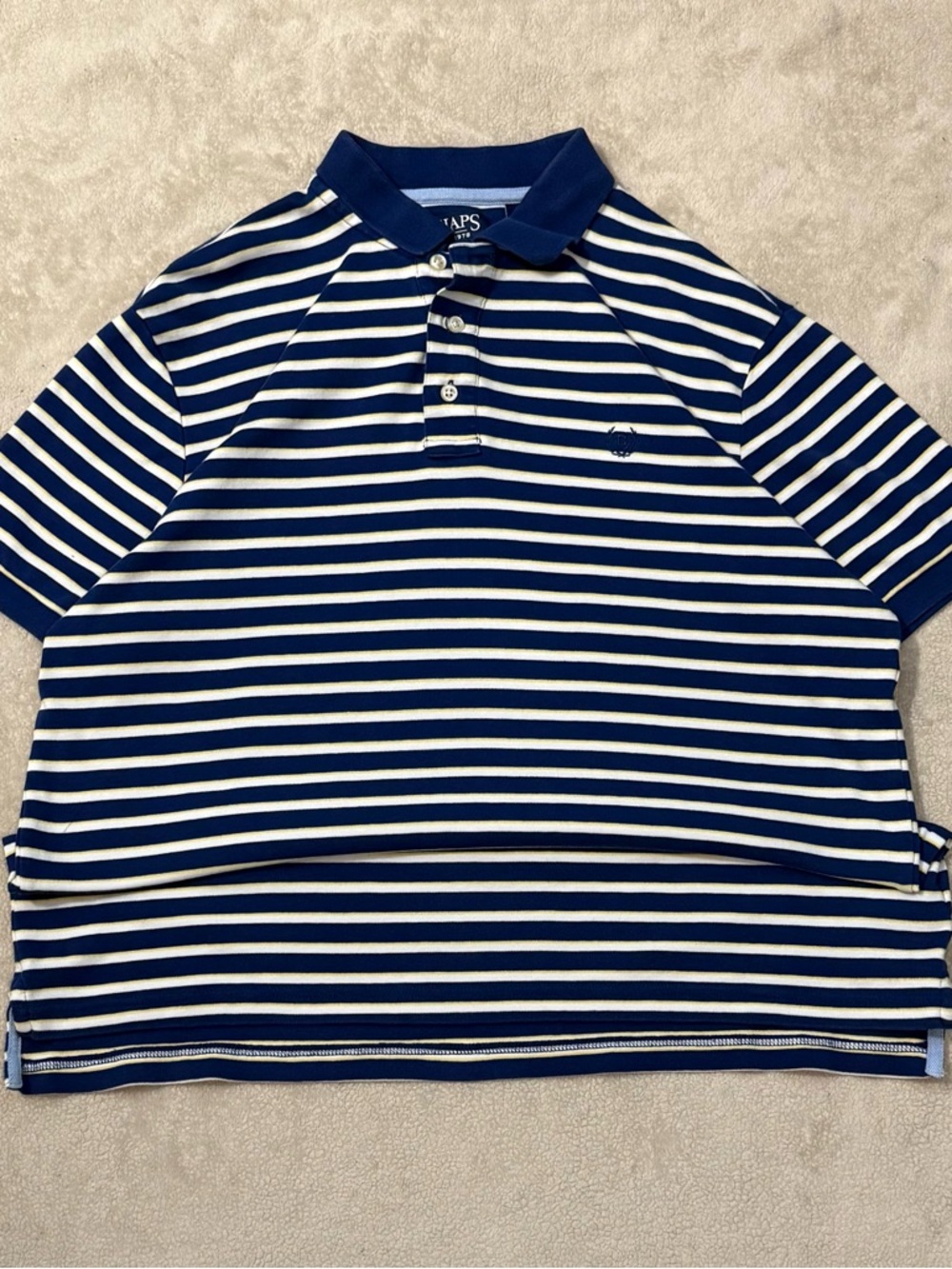 Chaps Navy and White Striped Polo Shirt
